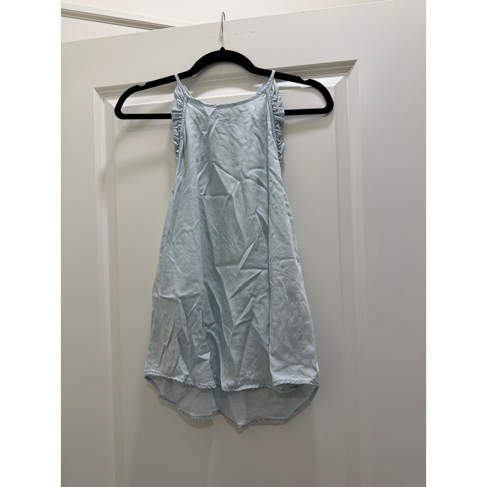 Molly Green Light Blue Ruffle Trim Sleeveless High Neck Chambray Top Large